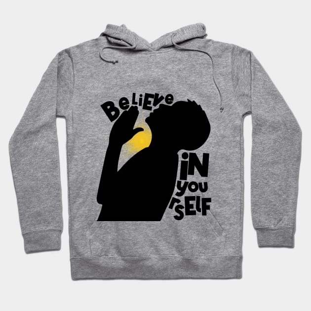 Believe in Yourself Praying Boy Silhouette Sparkling Sun in Background Hoodie by PongPete